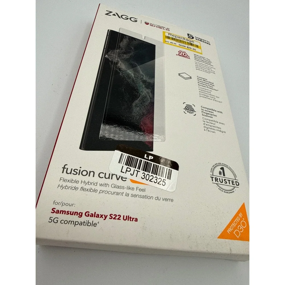 ZAGG Fusion Curve Screen Protector Samsung S22 Ultra Clear New Repackage D3O